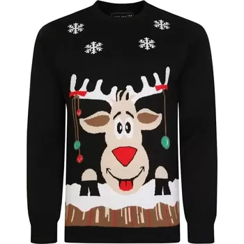 Pánský svetr Velký pánský vánoční svetr přes hlavu Kam X023 černý (6XL)