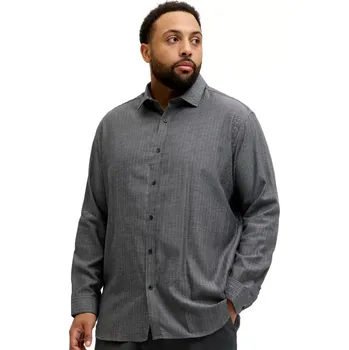 Oblečení a móda Velká pánská pruhovaná košile s dlouhým rukávem Jack & Jones 12292159 šedá (4XL)