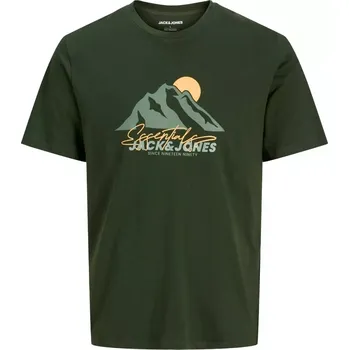Pánské tričko Velké pánské tričko s potiskem a krátkým rukávem Jack & Jones 12285598 tmavě zelená (6XL)