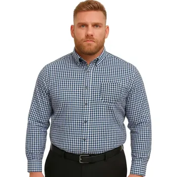 Pánská košile Velká pánská kostkovaná košile s dlouhým rukávem Kam 6351 tmavě modrá (2XL)