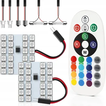Povinná bezpečnostní výbava 2x LED PANEL 24 RGB DIOD BAREVNÉ ŽÁROVKY DÁLKOVÉ OVLÁDÁNÍ W5W T10 C5W BA9S