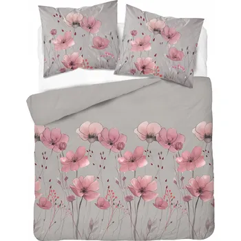 Povlečení Povlečení saténové 160x200 šedé s růžovými květy - Satin Stories