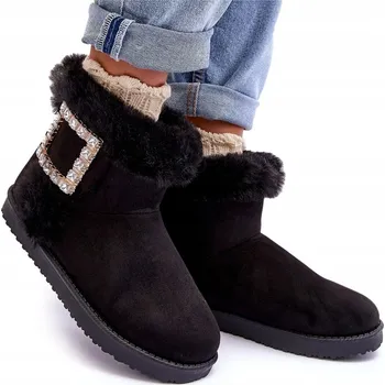 Dámská zimní obuv Zimní boty s oteplením, přezka, KOŽÍŠEK, černé, velikost 37