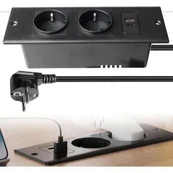 Elektrická zásuvka ZÁSUVKA ZAPUŠTĚNÁ DO DESKY STOLU + USB USB-C 250V Černá 2M