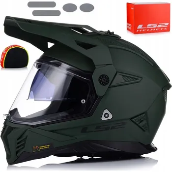 Helma na motorku LS2 MOTOCYKLOVÁ PŘILBA CROSS ENDURO ADVENTURE MX702 PIONEER II MILIT GREEN S