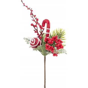 Vánoční dekorace Vánoční dekorace - kompozice větvička s cukrovou hůlkou 24 cm DÁREK