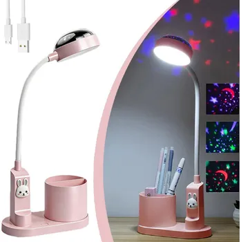 Lampička LED stolní lampička 5W s akumulátor 2000 mAh 2v1 organizér Růžová Noční