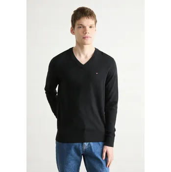 Pánský svetr Tommy Hilfiger svetr CTN CASHMERE V-NK černý s výstřihem do V, velikost XL