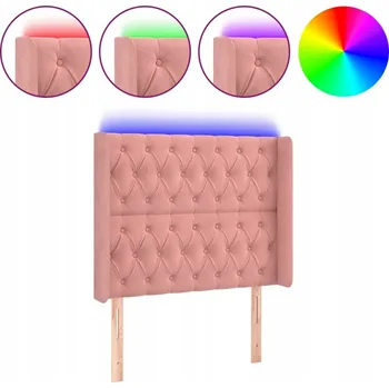 Čelo postele s LED, růžový samet, 103 x 16 x 118/128 cm