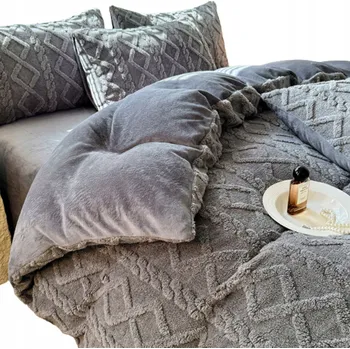 Povlečení SADA POVLEČENÍ FLEECOVÁ PLYŠOVÁ 200x220 + 2x 70x80 ŠEDÁ TEPLÁ MĚKKÁ