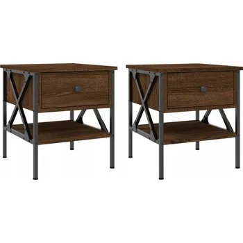 Noční stolek Noční stolky v industriálním stylu, hnědý dub, 40 x 42 x 45 cm