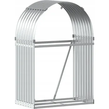 Stojan na palivové dřevo stříbrný 80 x 45 x 120 cm se 2 háčky