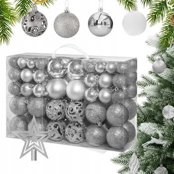 Vánoční dekorace VÁNOČNÍ BAŇKY NA VÁNOČNÍ STROMEČEK XXL SADA DEKOROVANÁ 6/4/3 CM 101 KS + HVĚZDA