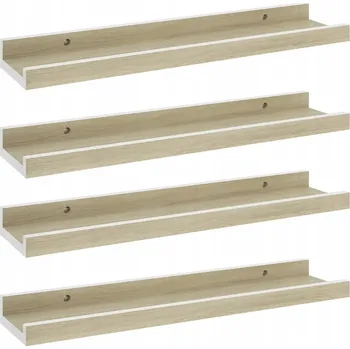 police Nástěnná police MDF 40 x 9 x 3 cm, bílá/dub sonoma, 4 ks