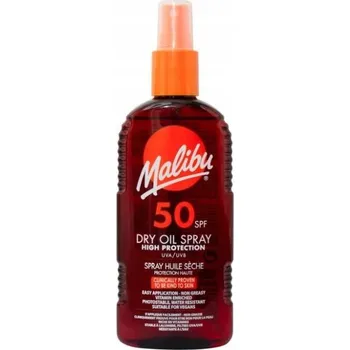 Opalování SUCHÝ OLEJ NA OPALOVÁNÍ MALIBU VE SPREJI 200 ML SPF50 LEHKÁ FORMULE