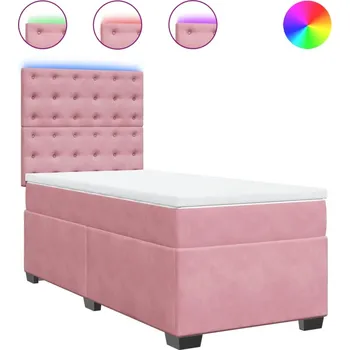 Postel Kontinentální postel růžová s LED, 200 x 90 x 140,5/150,5 cm