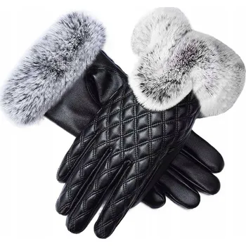 Rukavice Černé dámské KOŽENÉ rukavice s chloupkem, teplé na podzim/zimu