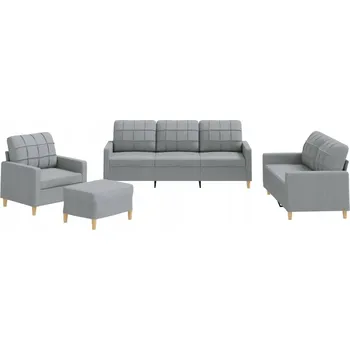 Pohovka Odpočinková souprava světle šedá: křeslo, 2místná pohovka, 3místná pohovka, podnožka