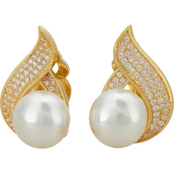 Náušnice Zlacené klipsy s perlou - Zlatá