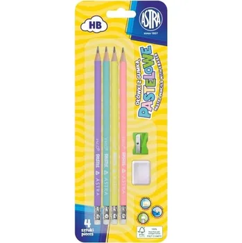 Grafitová tužka Tužka s gumou Astra HB, vícebarevná, 4 ks