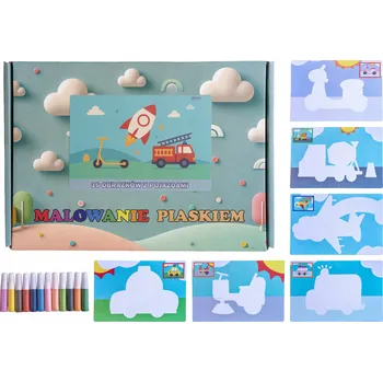 kreativní sada MALOVÁNÍ PÍSKEM Pískové Obrázky 16 Obrázků Sada Auta Vozidla