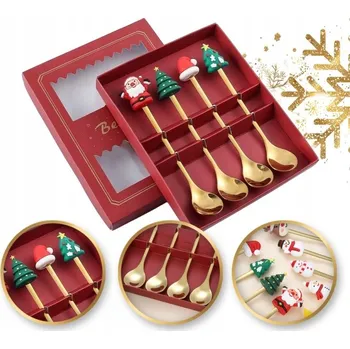 Vrták Dlouhá lesklá lžička ECARLA, sada lžiček s figurkami, 4 ks