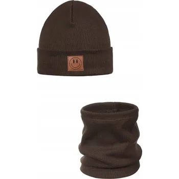 Čepice Jarní souprava čepice a nákrčník SMILE - bavlna - HNĚDÁ 40-46