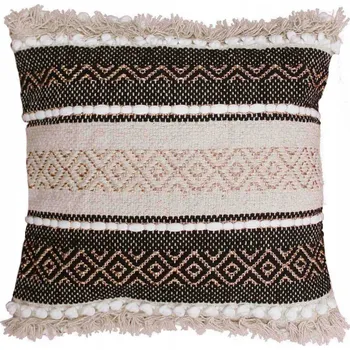 Polštář Dekorační POLŠTÁŘ béžová ČERNÁ BOHO 40 x 40 cm