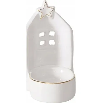 Svícen KERAMICKÝ SVÍCEN BÍLÝ NA 1 SVÍČKU VÁNOČNÍ TVAR DOMEČEK