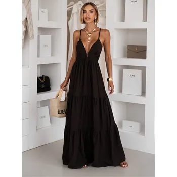 Dámské šaty Tmavě hnědé letní dlouhé maxi šaty OPALINE Velikost: ONESIZE