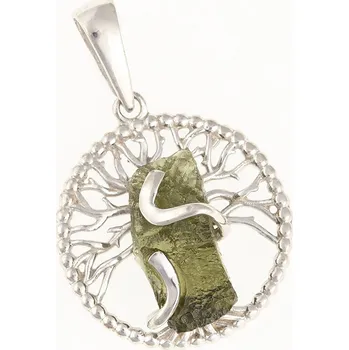 Přívěsek My Moldavite Stříbrný přívěsek s přírodním vltavínem – Strom života 478-14704
