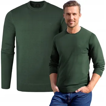 Pánský svetr Pánský svetr klasický jednobarevný hladký Basic ZELENÝ L Pako Jeans