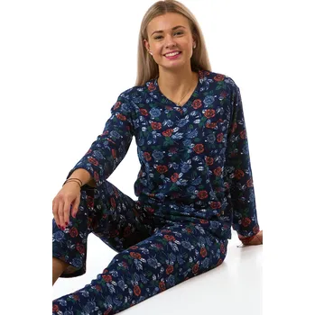Dámské pyžamo Dámské TERMO hřejivé pyžamo tmavě modré s červenými a šedými růžemi 1B2254 modrá s