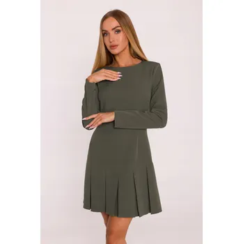 Dámské šaty ELEGANTNÍ DÁMSKÉ MINI ŽENSKÉ ŠATY S KRABIČKOVÝMI ZÁLOHY, KHAKI, VELIKOST 38 M
