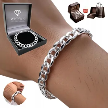 Náramek PEŁNA Bransoletka Srebrna Męska Pancerka 5 mm STŘÍBRO 925 Diamantová