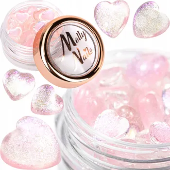 3D Ozdoba Srdce MOLLYNAILS Trojrozměrná Srdíčka na Nehty Růžová Č. 2