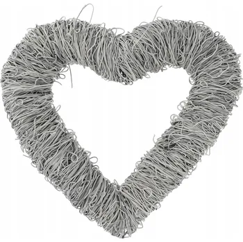 Obraz Šedý věnec z proutí ve tvaru srdce pro aranžmá, floristický základ 40 cm