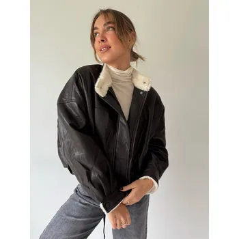 Dámská casual bunda Mishel KOženková bunda s kožíškem hnědá Velikost: UNI