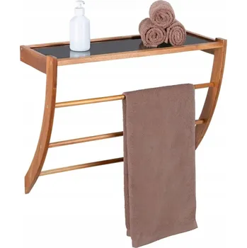 police DŘEVĚNÁ KOUPELNOVÁ POLICE S TYČÍ HNĚDÁ AKÁCIOVÉ DŘEVO