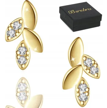 Náušnice Zlaté stříbrné náušnice RYZOST 925 List s Zirkony STŘÍBRO Puzety Dámské