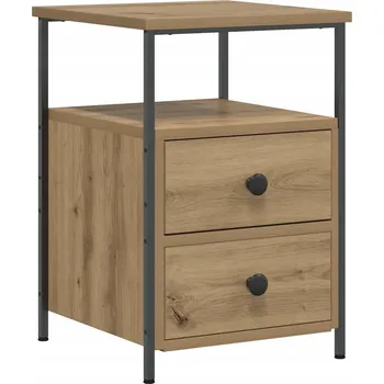 Noční stolek Noční stolek dub artisan, 34 x 35,5 x 50 cm, 2 zásuvky, kovové nohy