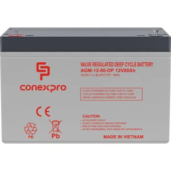 Trakční baterie Baterie Conexpro AGM-12-80-DP VRLA AGM 12V/80Ah, M6, Deep cycle, živ. 10 let