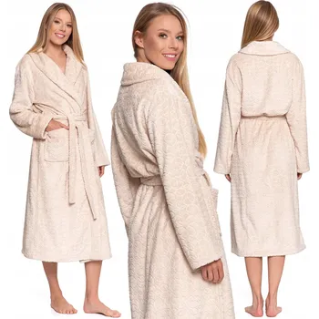 Dámský župan DÁMSKÝ ŽUPAN TEPLÝ DLOUHÝ MORAJ NA ZAVAZOVÁNÍ S KAPSY POHODLNÝ BÉŽOVÝ M