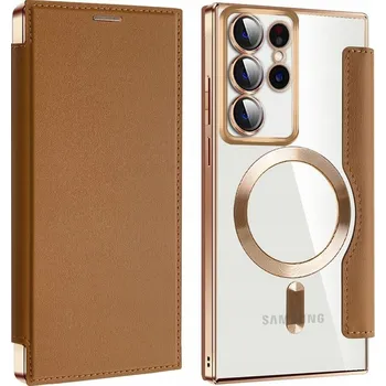 Pouzdro na mobilní telefon Pouzdro s klopou XGSM pro Samsung Galaxy S22 Ultra 5G, hnědé