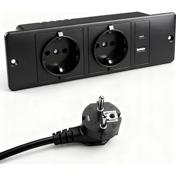Elektrická zásuvka ZÁSUVKA ZAPUŠTĚNÁ DO DESKY STOLU + USB USB-C ZÁSUVKA 250V S KABELEM 2M