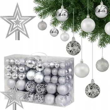 Vánoční dekorace SADA VÁNOČNÍCH BANĚK STŘÍBRNÁ DEKORACE NA STROMEČEK 101 KS PREMIUM
