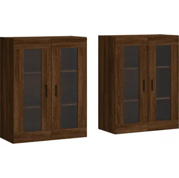 Koupelnový nábytek Hnědá nástěnná skříňka 69,5 x 34 x 90 cm se skleněnými dvířky