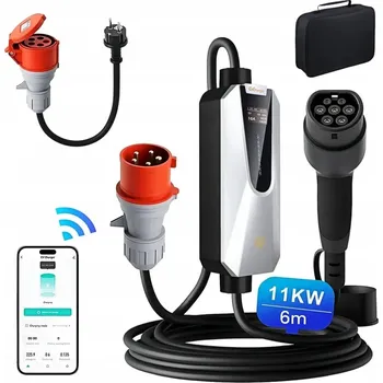 Nabíjecí stanice pro elektromobil Nabíječka JUNSUN 11kW Typ 2 – 6m kabel, 380V, 3fázová CEE 16A + Adaptér