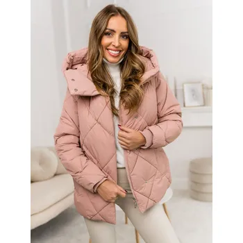Dámská bunda Růžová dámská prošívaná zimní bunda s kapucí Bolf 5M3175 - XL