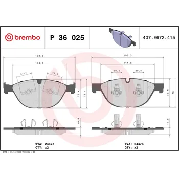 Brzdová destička Sada brzdových destiček, kotoučová brzda BREMBO P 36 025